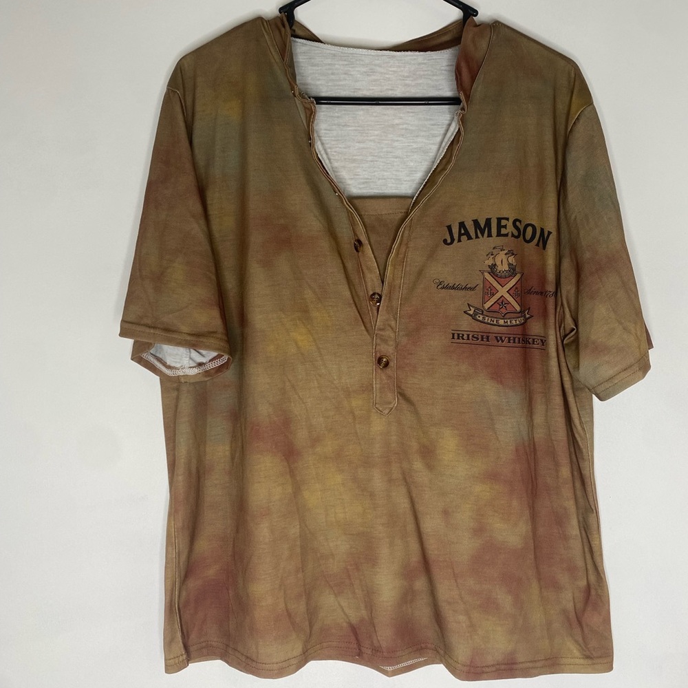 Jameson Tie-Dye Short Sleeve Henley Tee - Brown/Olive